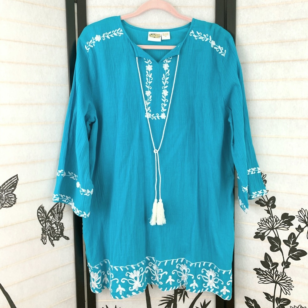 Collections Top Sz XL Boho 3/4 Sleeve Embroidered